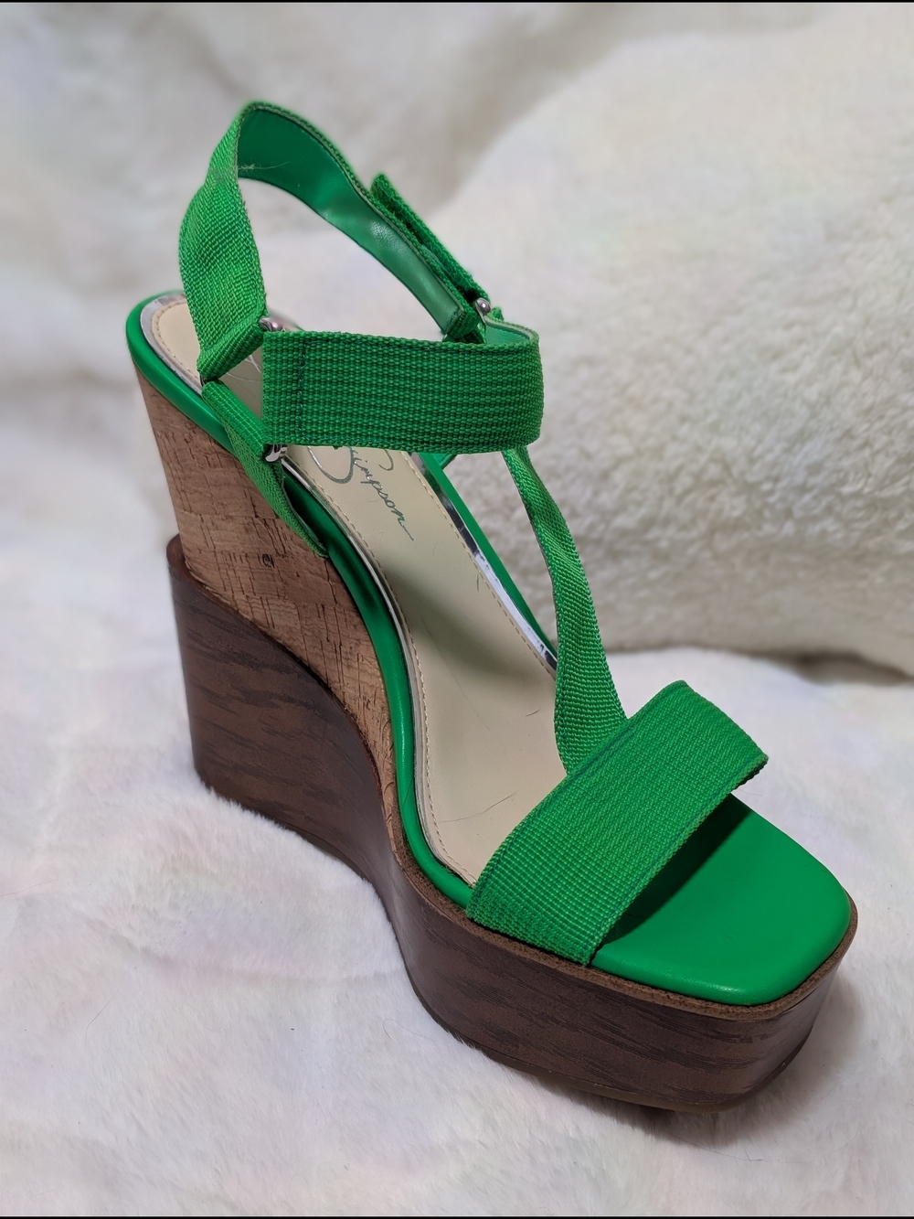 NWOT "Amillia" Jessica Simpson Green Platform Wedge Sandals Sz 8
